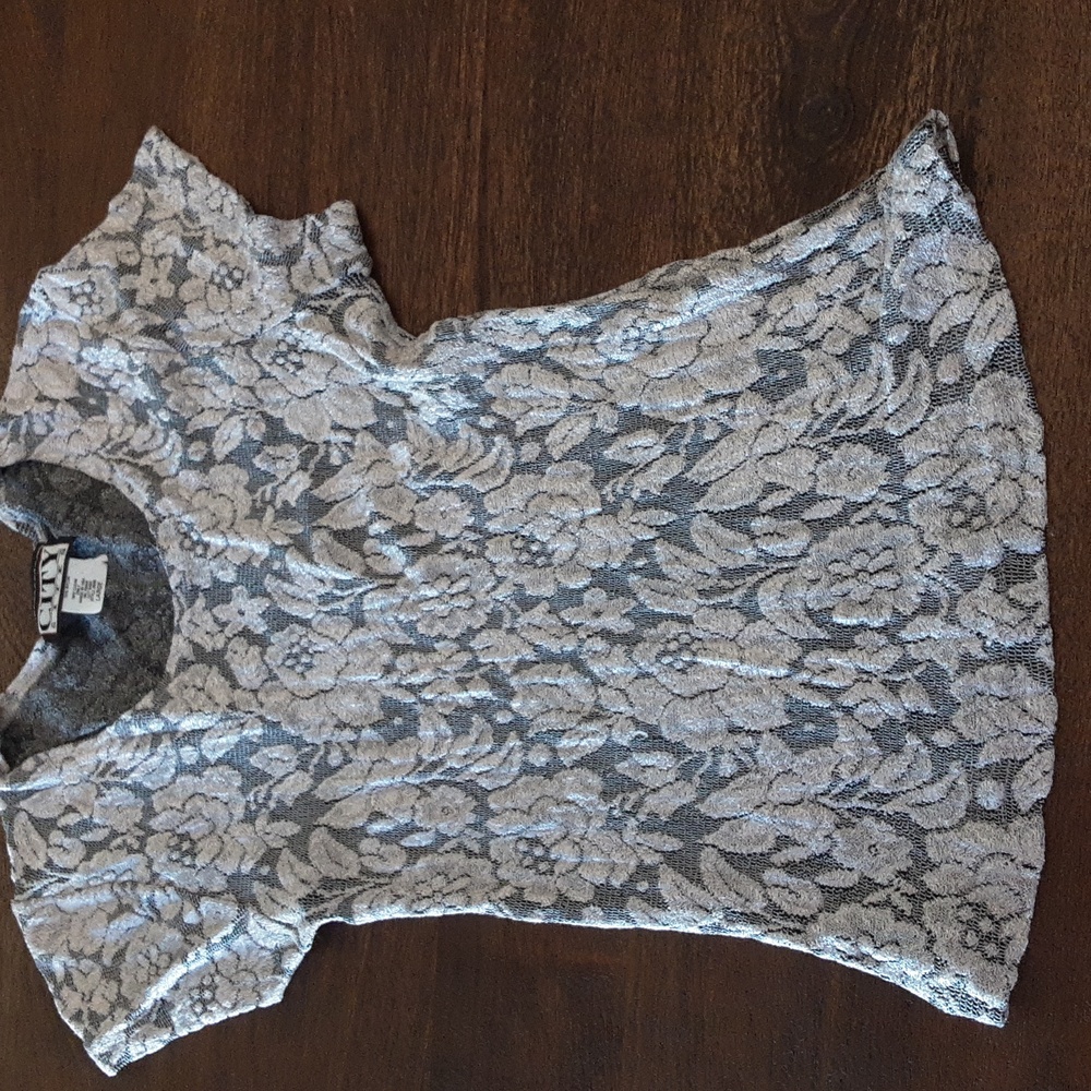 Womens Floral Lace Stretch Top - Gray